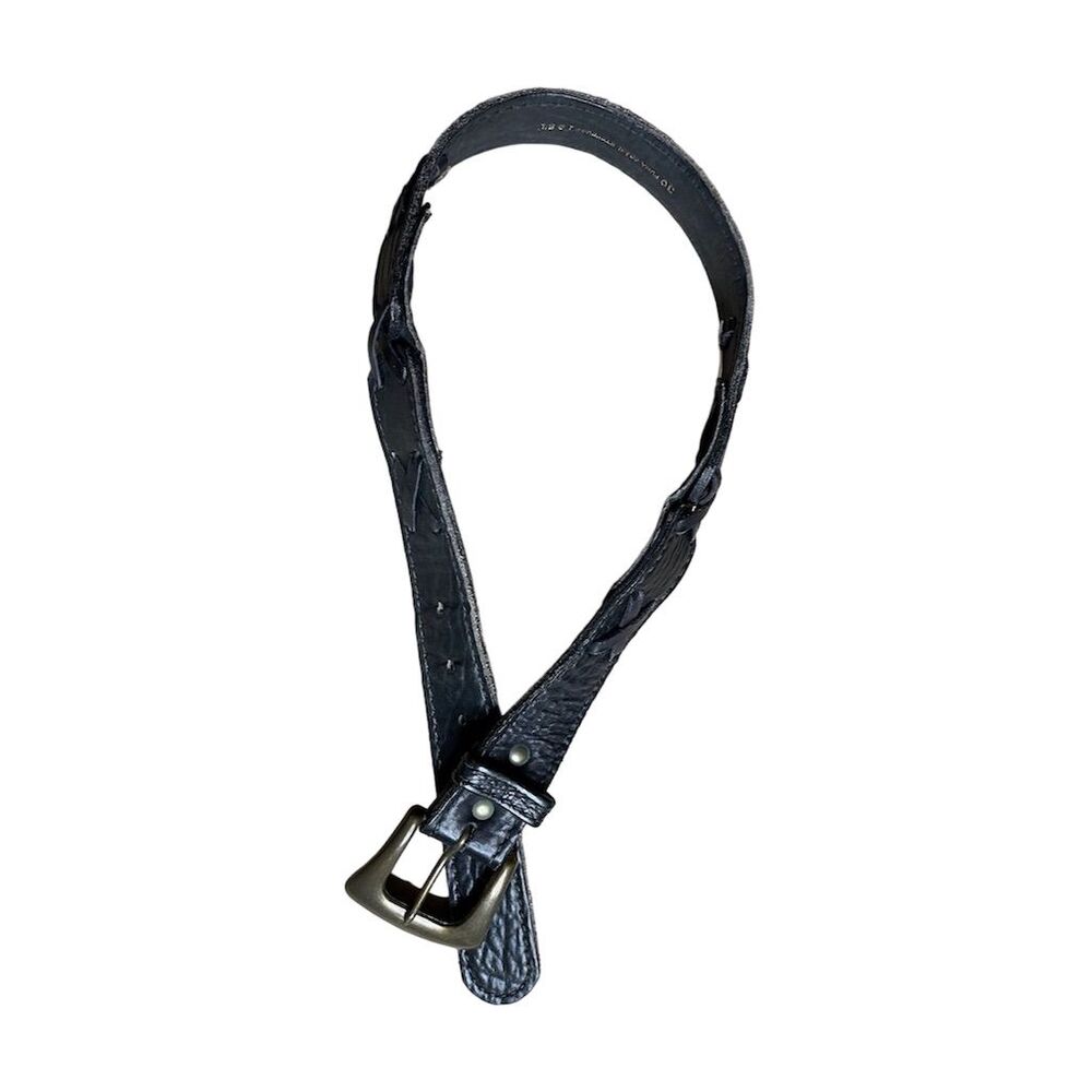 Unisex Black Leather Dress Belt with Brass Buckle Size 30